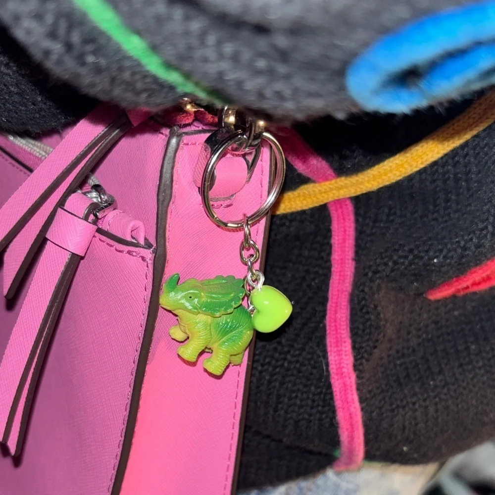 Green Dinosaur Keychain Purse Charm with Heart Accent